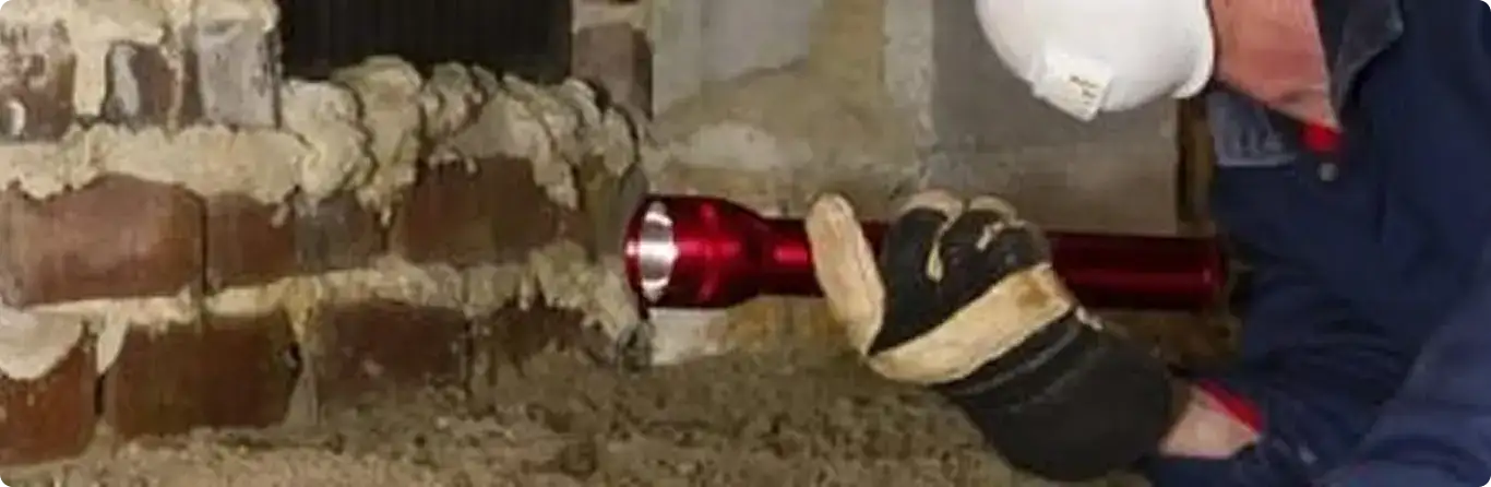 Pest control technician inspecting a crawl space for ant activity in Wellington, CO